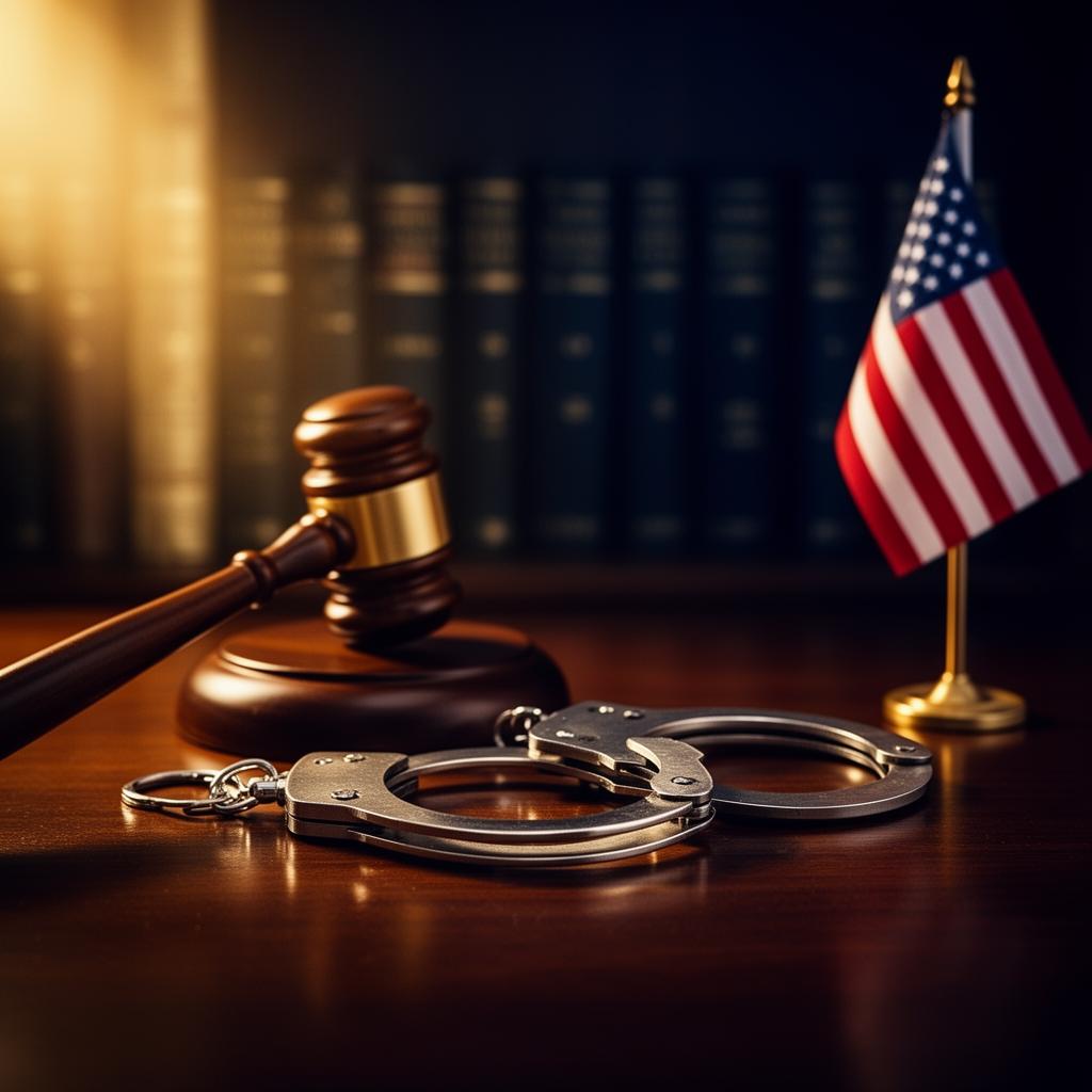 Gavel, handcuffs, and American flag — bail bonds